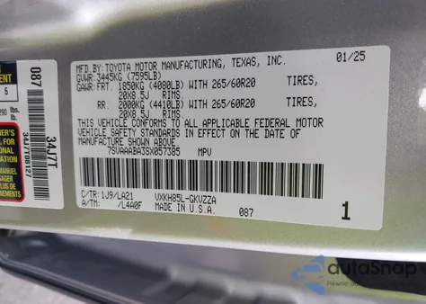 2025 Toyota Sequoia Platinum из США, поврежденный, VIN 7SVAAABA3SX057385